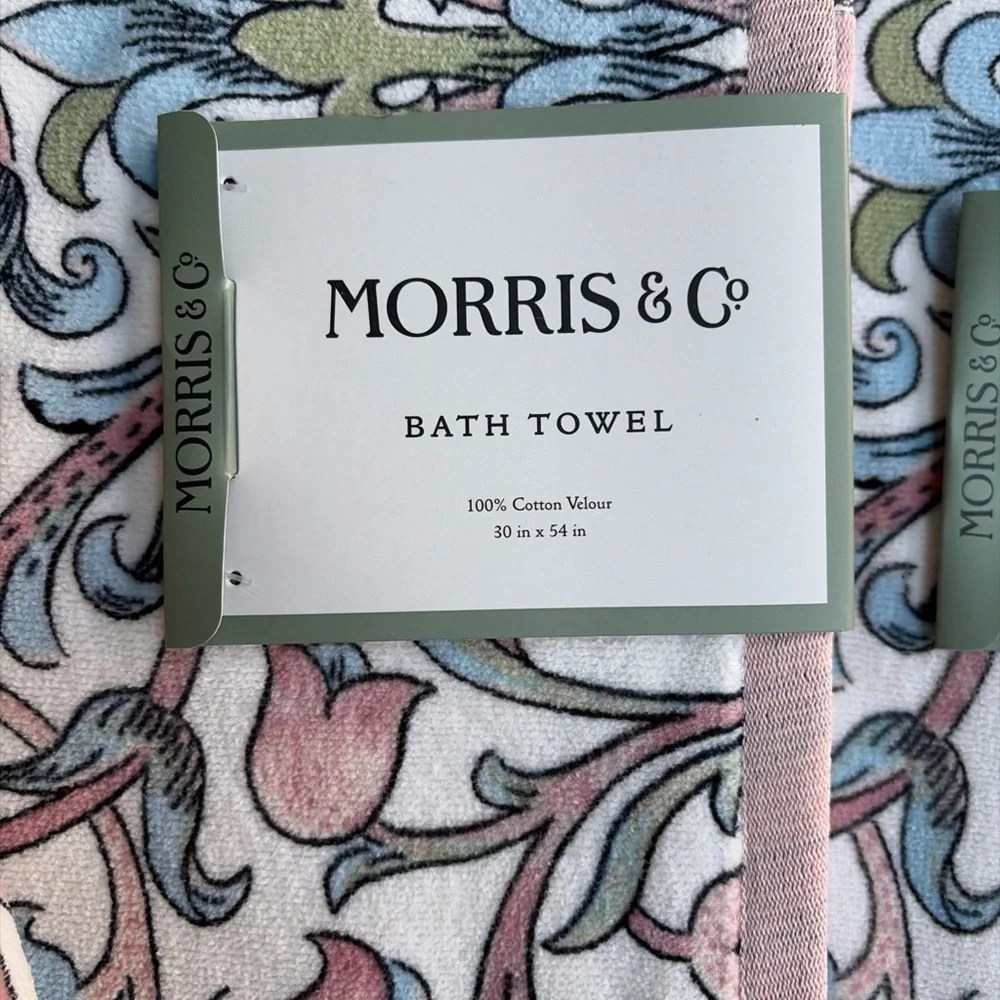 NWT Morris & Co. 4pc Pink Blue Lodden Floral Velour Bath & Hand Towel Set